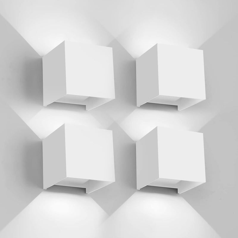 2W 4Pack Outdoor Wall Lights Exterior/Interior,LED White Outdoor Wall Sconces Light Fixtures Modern,IP65 Waterproof Square Aluminum Wall Lamps, Up and Down Lights 6500K Cold Lights