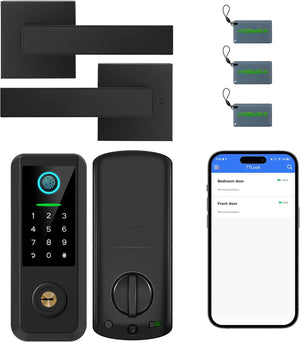 Keyless Entry Door Lock with Handle Set,Smart Front Door Lock with Keypad Set,Keyless Entry Digital Deadbolt,Smart Deadbolt with Auto Lock,App Control, Matte Black