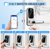 Smart Door Lock with Handle,Keyless Entry Door Locks, 8-in-1 Fingerprint Keypad Exterior Lock - Smart Locks for Front Door - Digital Electronic Smart Lock with Code & APP Control (Silver)