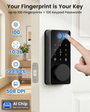 Smart Lock, Fingerprint Keyless Entry Door Lock App Control, Electronic Touchscreen Keypad, Auto Locking, IP54 Waterproof, Easy Install Digital Deadbolt for Front Door
