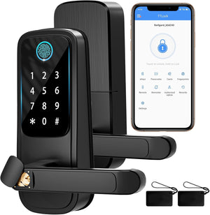 Smart Door Lock with Handle, Fingerprint Door Lock, Electronic Keypad Smart Deadbolt Lock - Biometric Smart Digital Door Lock with Code, Smart Lock for Front Door Home, Rental, Office