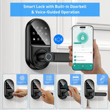 Smart keypad Door Lock with Handle，Fingerprint Keyless Entry Digital Lock with Built-in doorbell for Front Door,Bedroom,biometric Door knob,with Gateway Remote APP Control