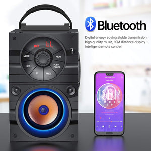 Portable Big Bluetooth Speakers with Light, Wireless with Subwoofer, FM Radio, LED Lights, EQ, Booming Bass, Bluetooth 4.2 Stereo Loud Outdoor/Indoor Retro
