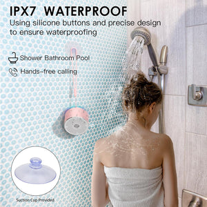 Mini Bluetooth Shower Speaker, IPX6 Waterproof Speaker, with RGB Lights, Mic, Portable Silicone Lanyard, Suction Cup, Clear Sound&Rich Bass, 12h Playtime