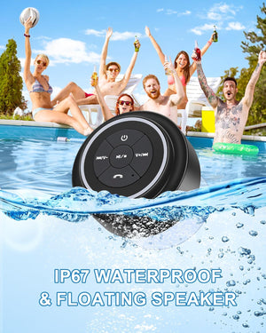 Bluetooth Shower Speaker, Portable Bluetooth Speakers, IP67 Waterproof Speaker with Suction Cup, Floating, Crystal Sound